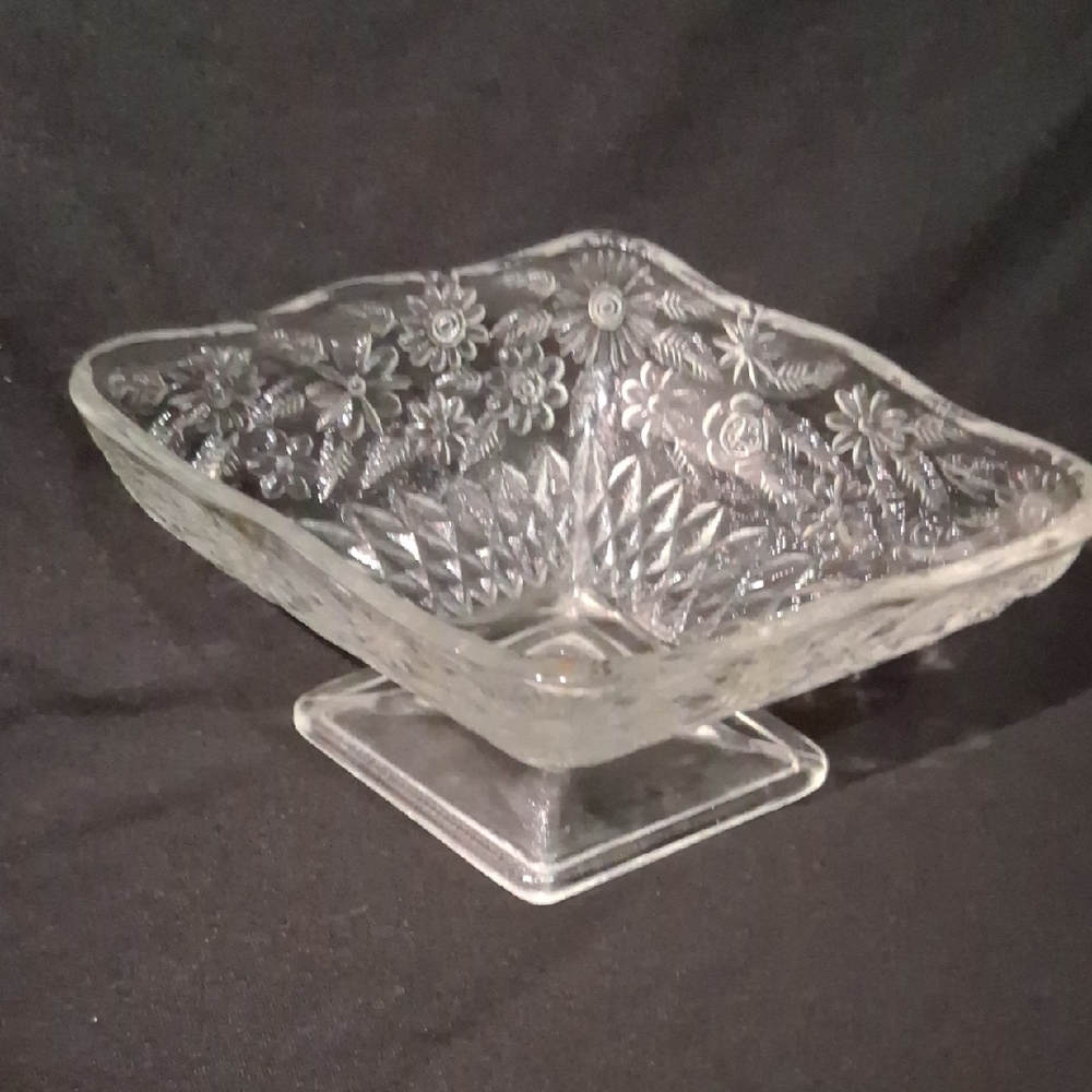 Vintage Etched Floral Glass Bowl